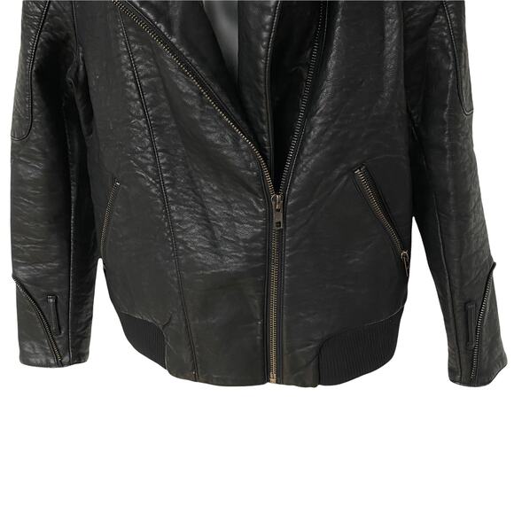 asos Moto Jacket Black Faux Leather Biker Motorcycle Coat Women's Size 8 - Picture 5 of 10